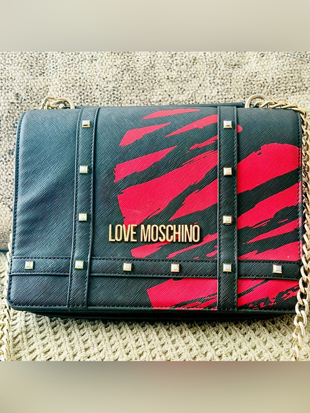 Love Moschino Black with Red Graphic Studded Crossbody